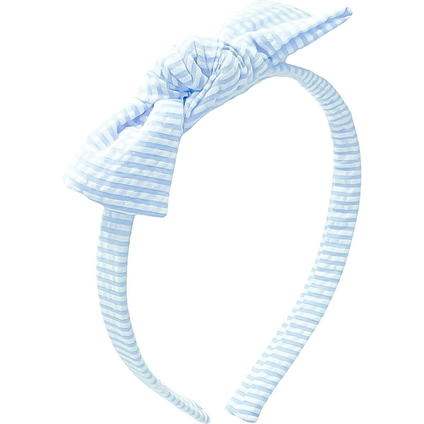 Seersucker Bow Headband in Blue/White