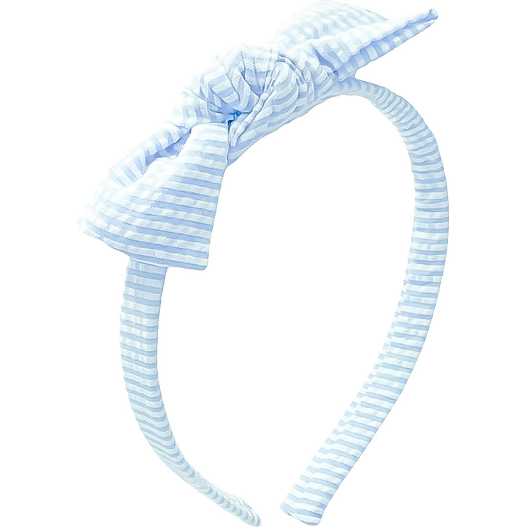 Seersucker Bow Headband in Blue/White