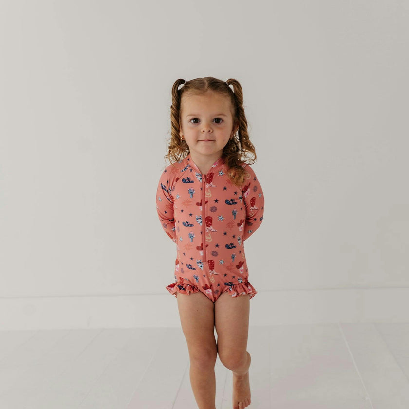Girl's One-Piece Ruffle Rash Guard Swimsuit