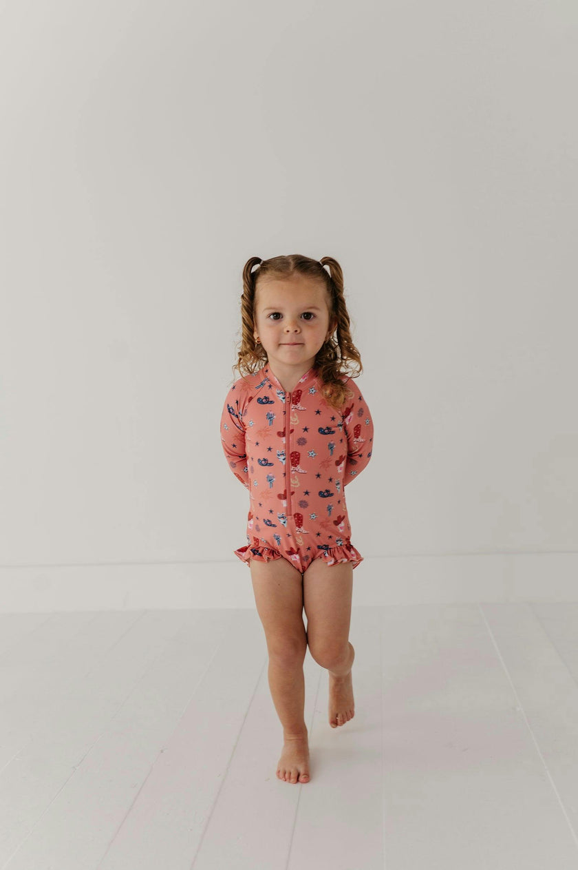 Girl's One-Piece Ruffle Rash Guard Swimsuit