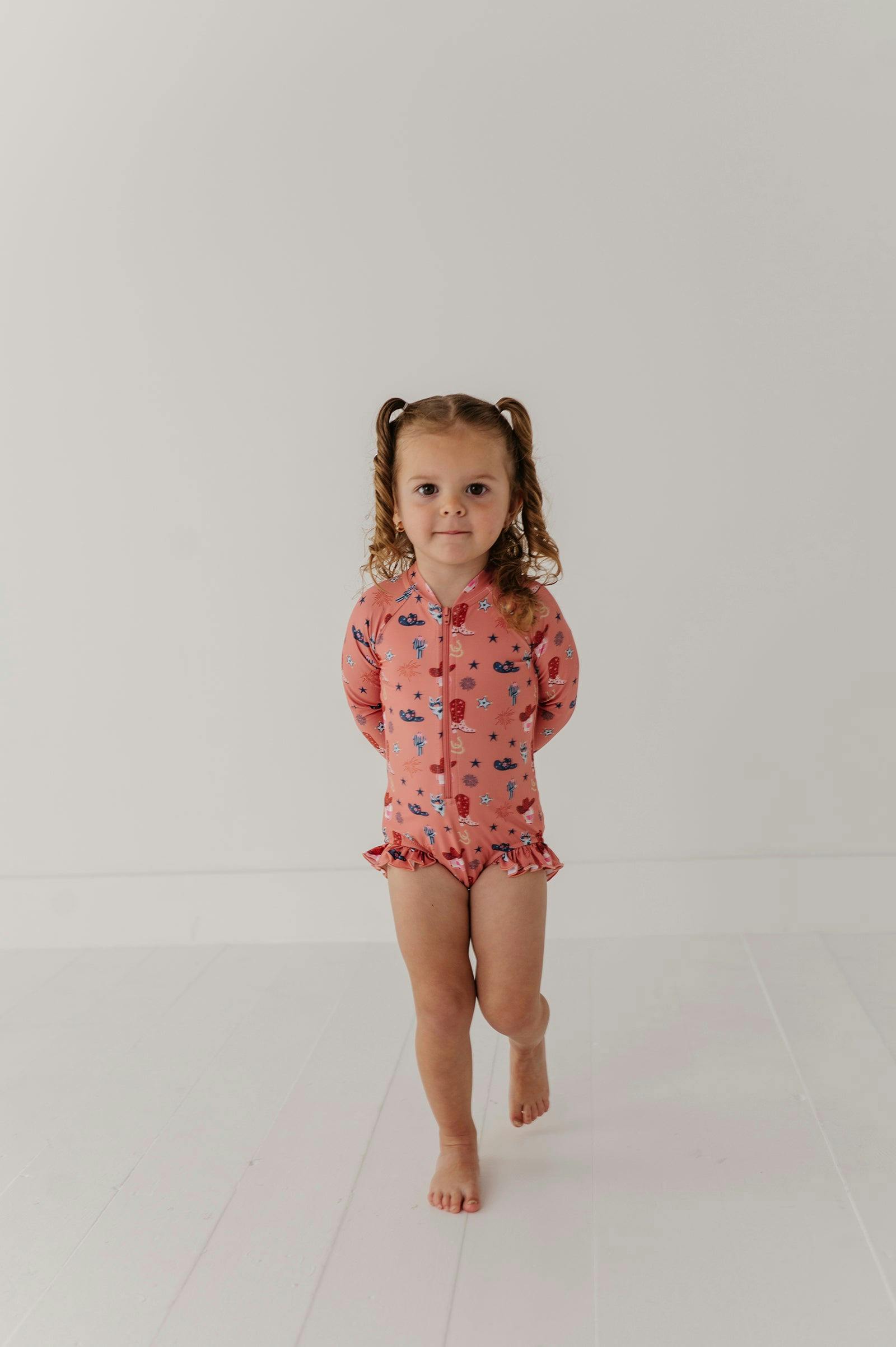 Girls One-Piece Ruffle Rash Guard Swimsuit in Maya Floral