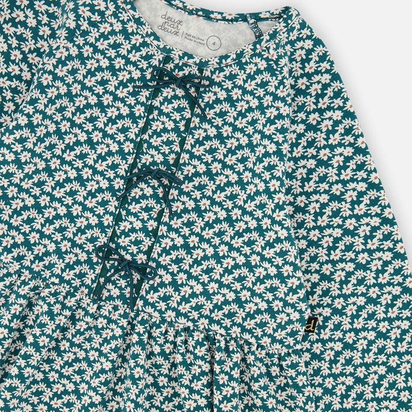 Organic Cotton Dress With Pockets Green Floral Print