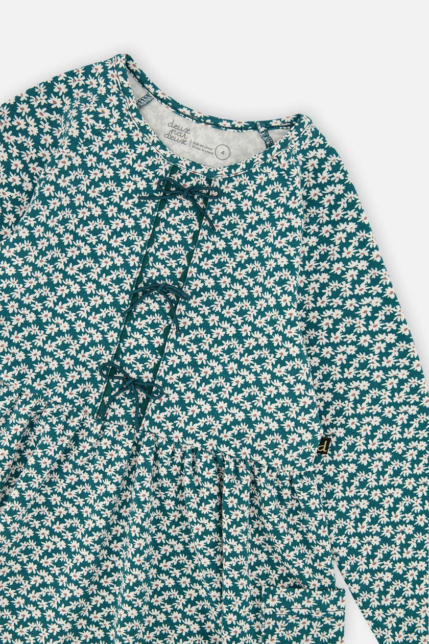 Organic Cotton Dress With Pockets Green Floral Print