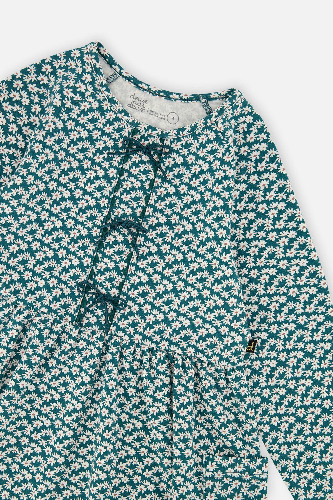 Organic Cotton Dress With Pockets Green Floral Print