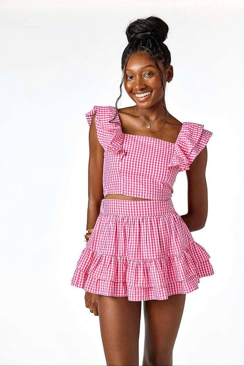 Julia Gingham Skirt Pink