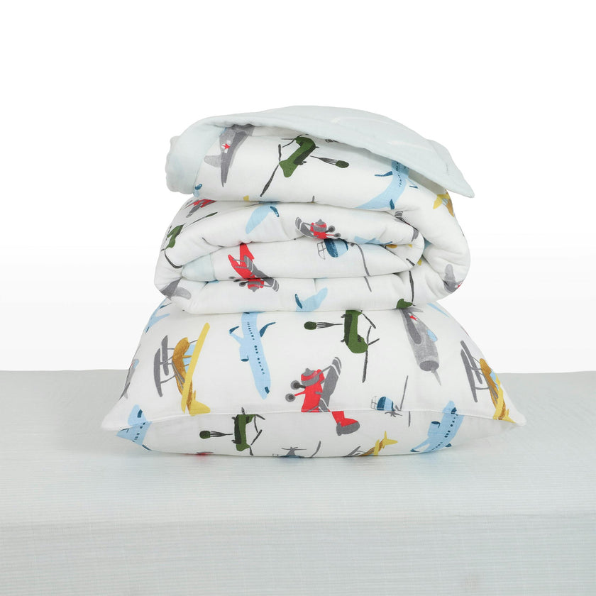 Cotton Muslin Toddler Bedding 3 Piece Set - Air Show