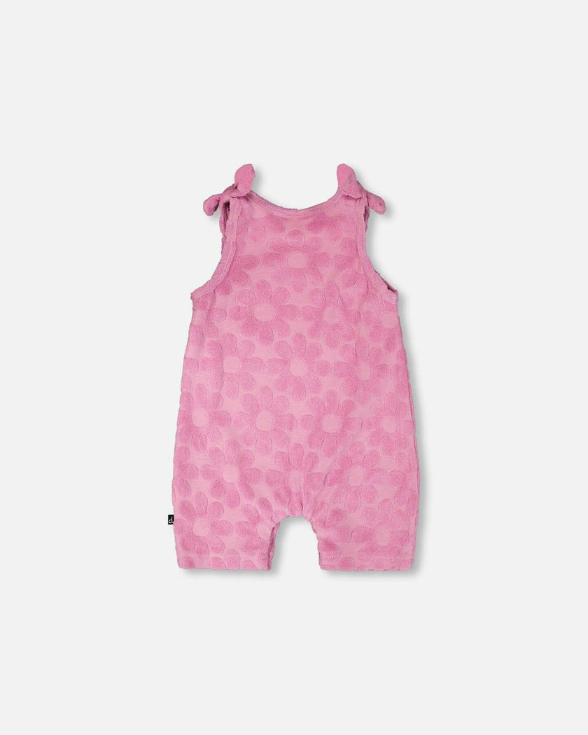 Terry Cloth Romper With Bows Pink