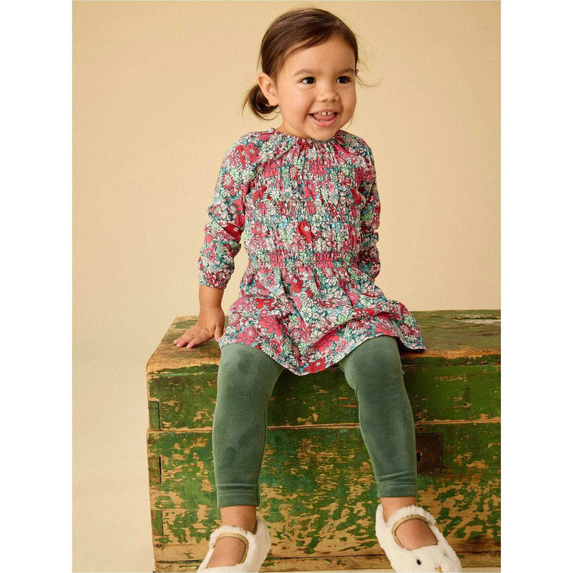 Smocked Blouson Dress, Multi
