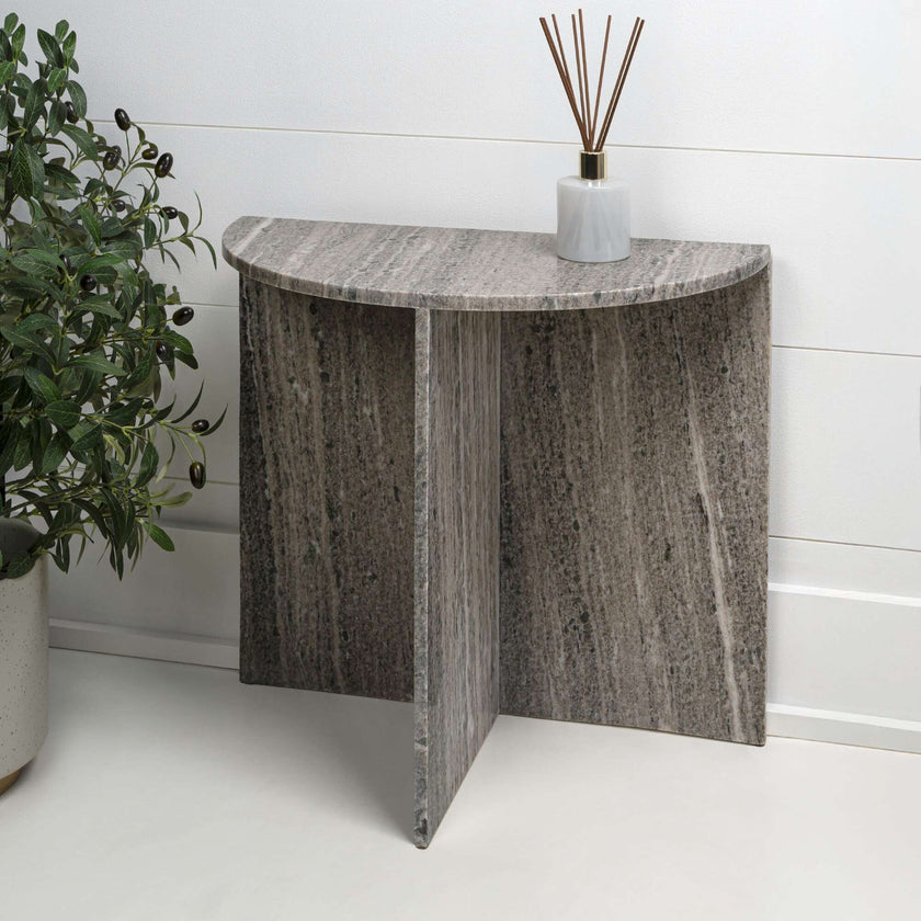 Patrice 20" Art Deco Minimalist Natural Marble Handmade Demilune Side Table