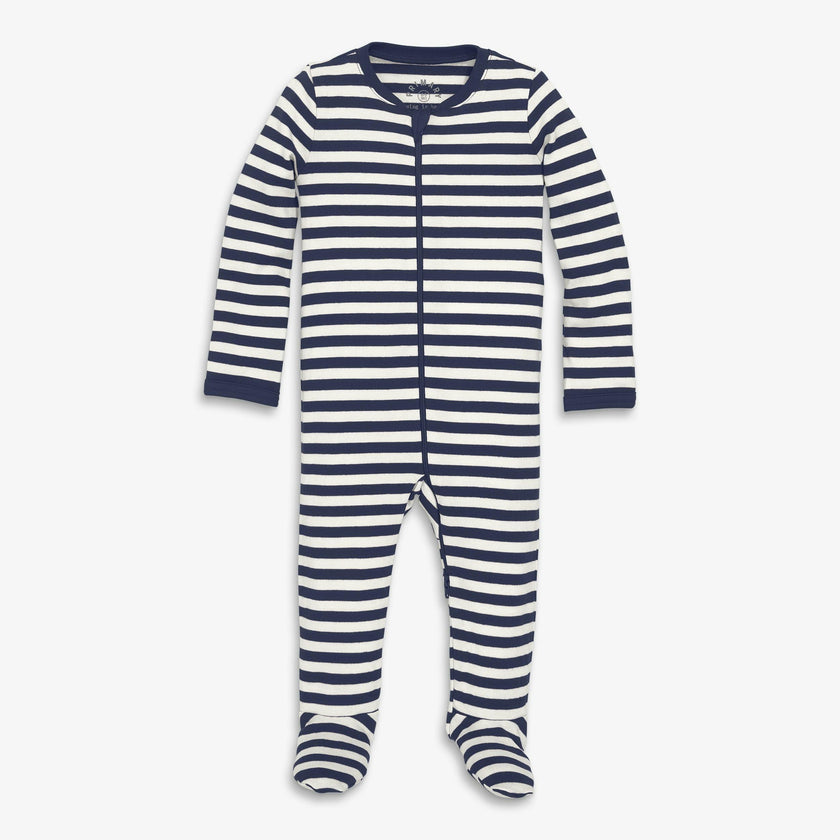 Baby organic zip footie in stripe