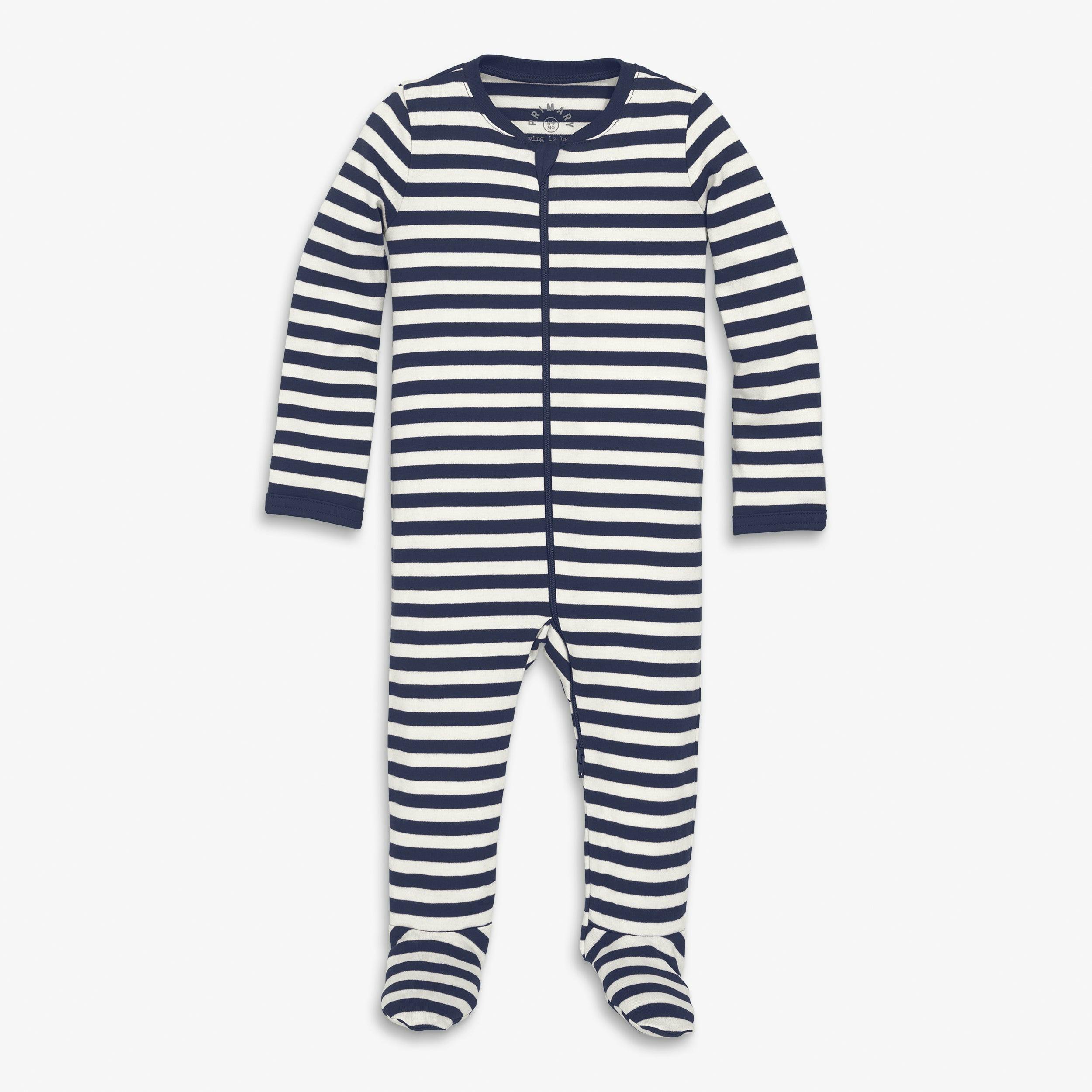 Baby organic zip footie in stripe