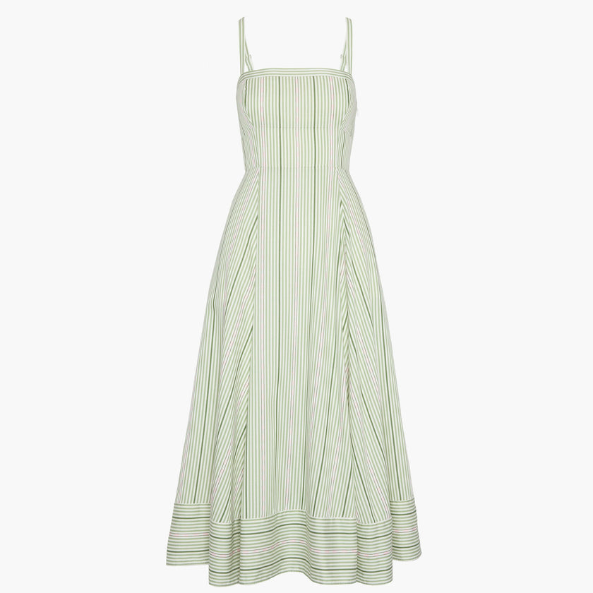 The Margot Dress - Green Jacquard Stripe