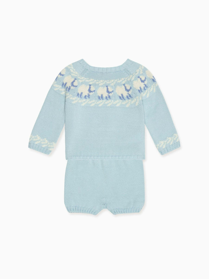 Light Blue Cordero Cotton Baby Knitted Set