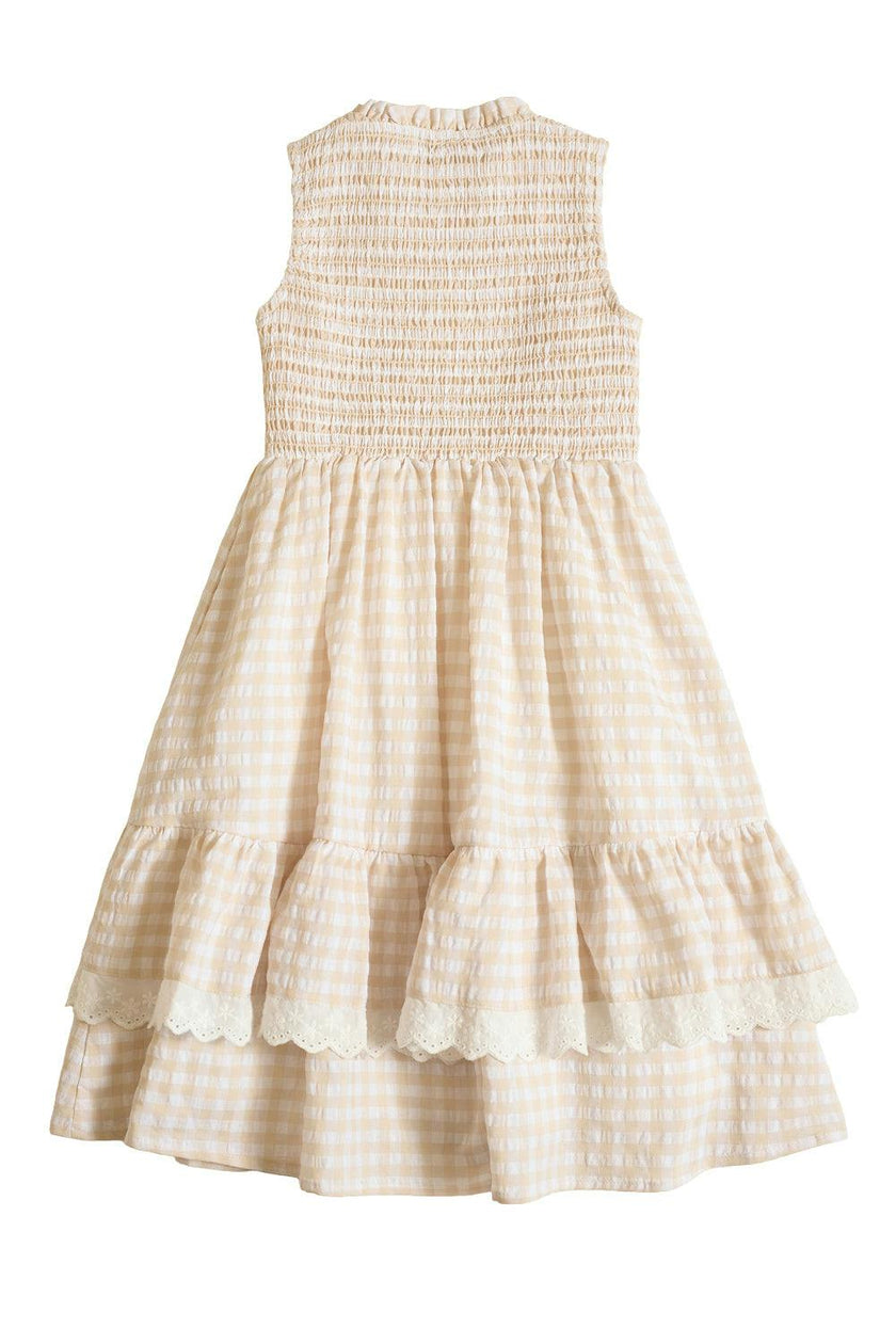 Mini Presley Sleeveless Dress in Cream Gingham
