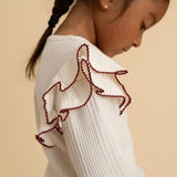 Ivory Pacci Ribbed Ruffled Top