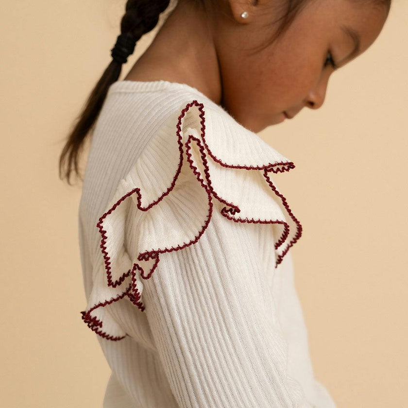 Ivory Pacci Ribbed Ruffled Top