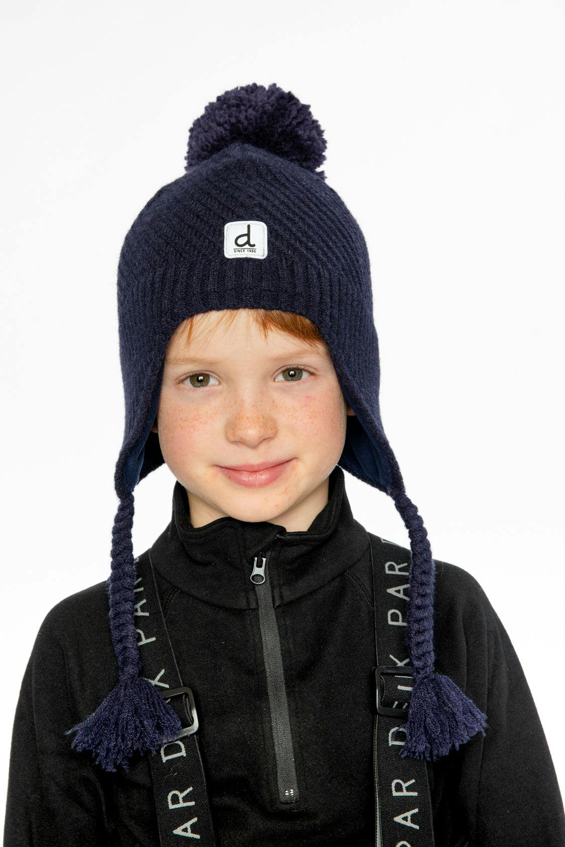 Winter Peruvian Knit Hat with Pompom Navy Blue