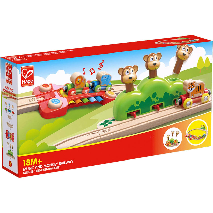 Hape: Music & Monkeys Railway - 19 pc Wooden Train Set