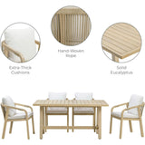 Teamson Home Spacious Table & Seats with Thick Cushions Outdoor Dining Set- Eucalyptus Wood
