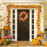 Faux 28 Inch Peony & Pumpkin Wreath with Pine Cones
