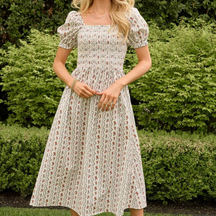 Sunday Best Dress in Linear Poppy Woodblock