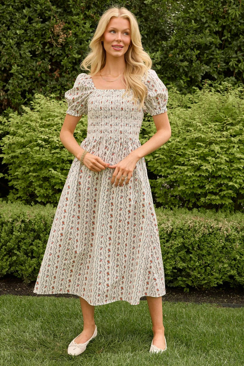Sunday Best Dress in Linear Poppy Woodblock XL