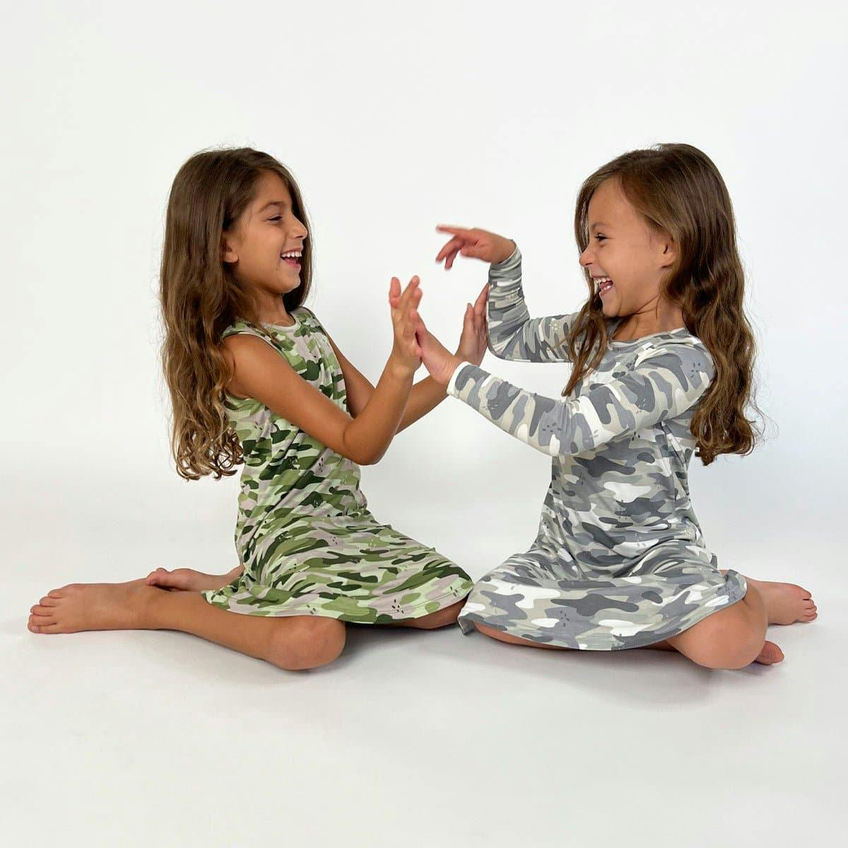 Grey Camo Bamboo Girls' Long Sleeve Dress