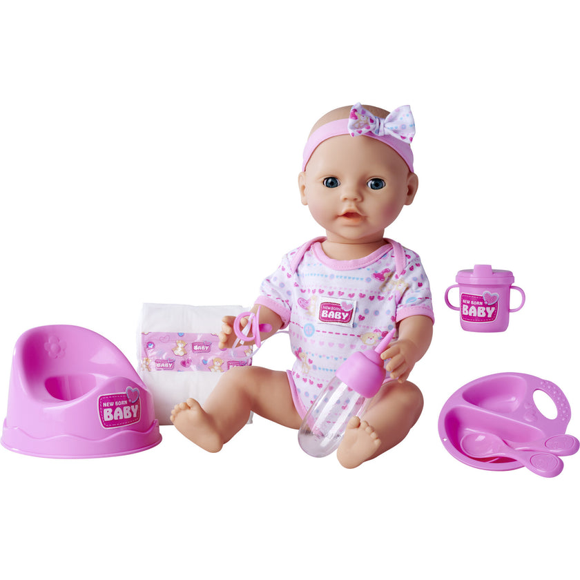 Newborn Baby: Drink & Wet - 8pc Pink - 17" Doll