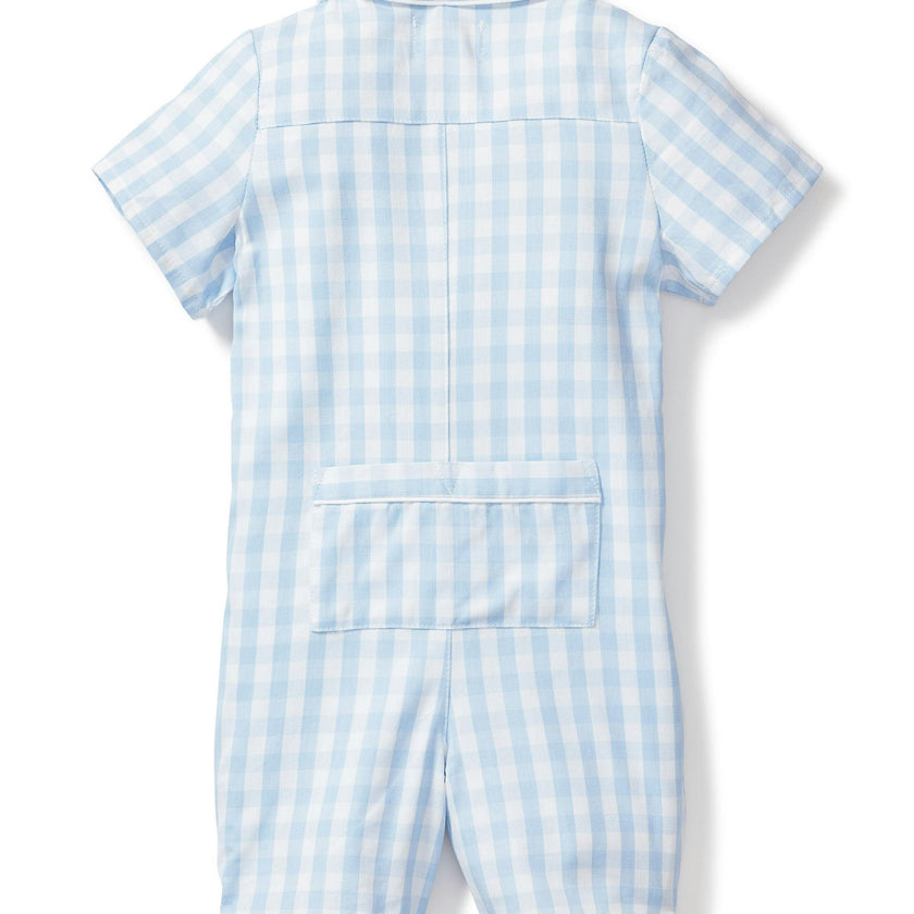 Baby's Twill Summer Romper in Light Blue Gingham