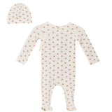 Fruit Print Ribbed Snap Front Romper and Hat Two Piece Set