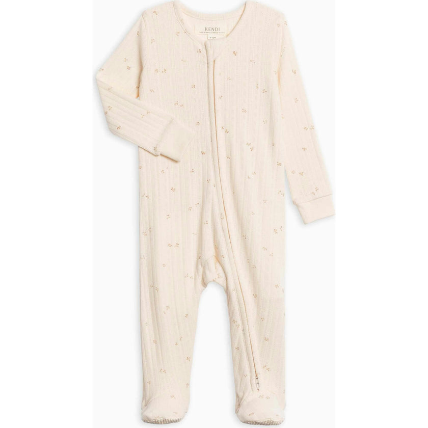 Maya Brushed Back Pointelle Footed Zipper Sleeper Haran Floral
