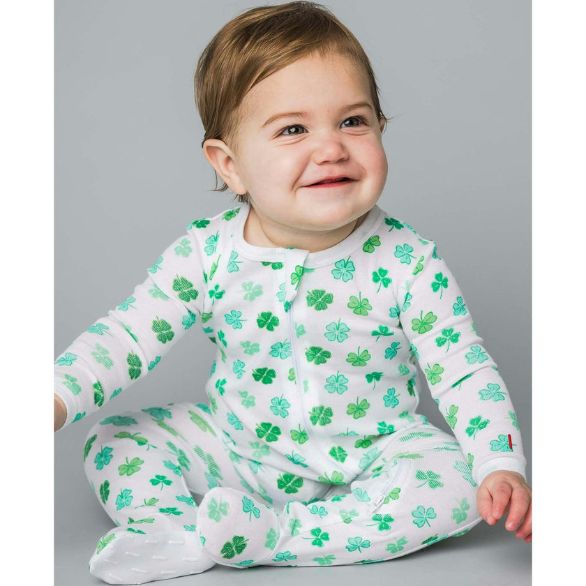 The Organic Zipper Footie [Shamrocks]
