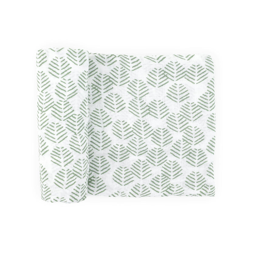 Cotton Muslin Swaddle Blanket - Leaf Motif