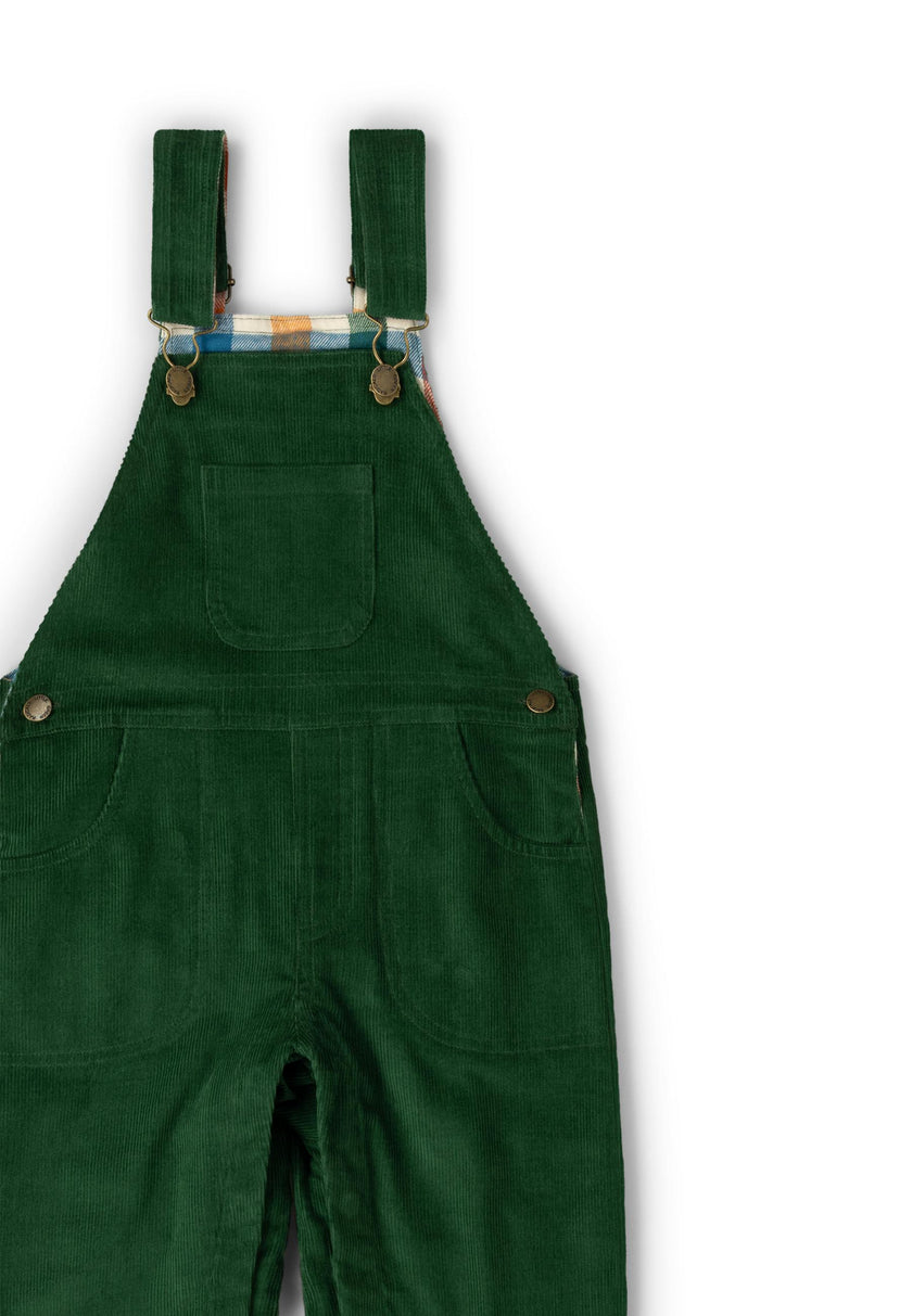 Olive Green Lined Corduroy Dungarees, Green