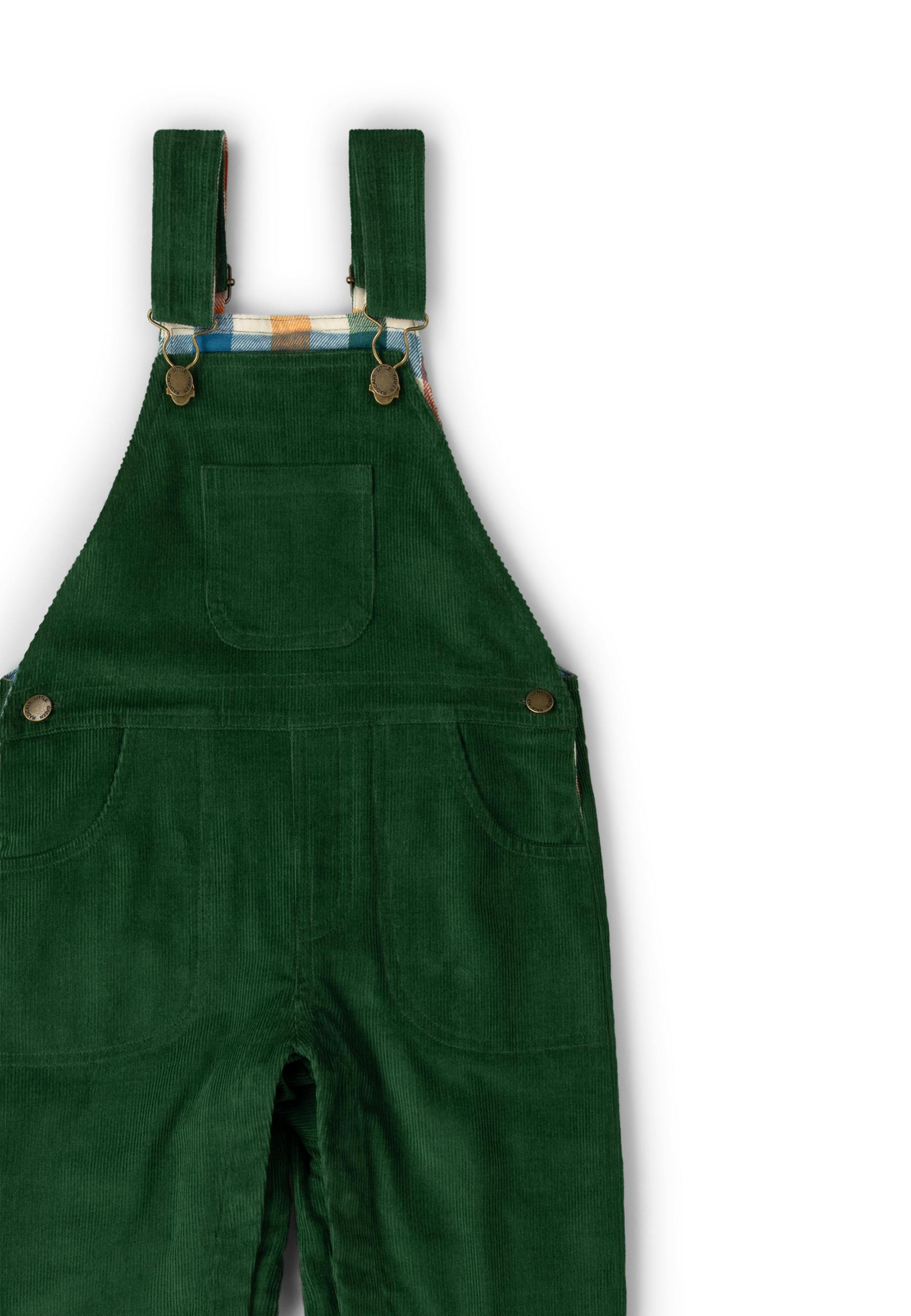 Olive Green Lined Corduroy Dungarees, Green