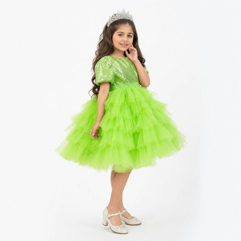 Enchanted Lime Sequin Tulle Birthday Dress for Girls