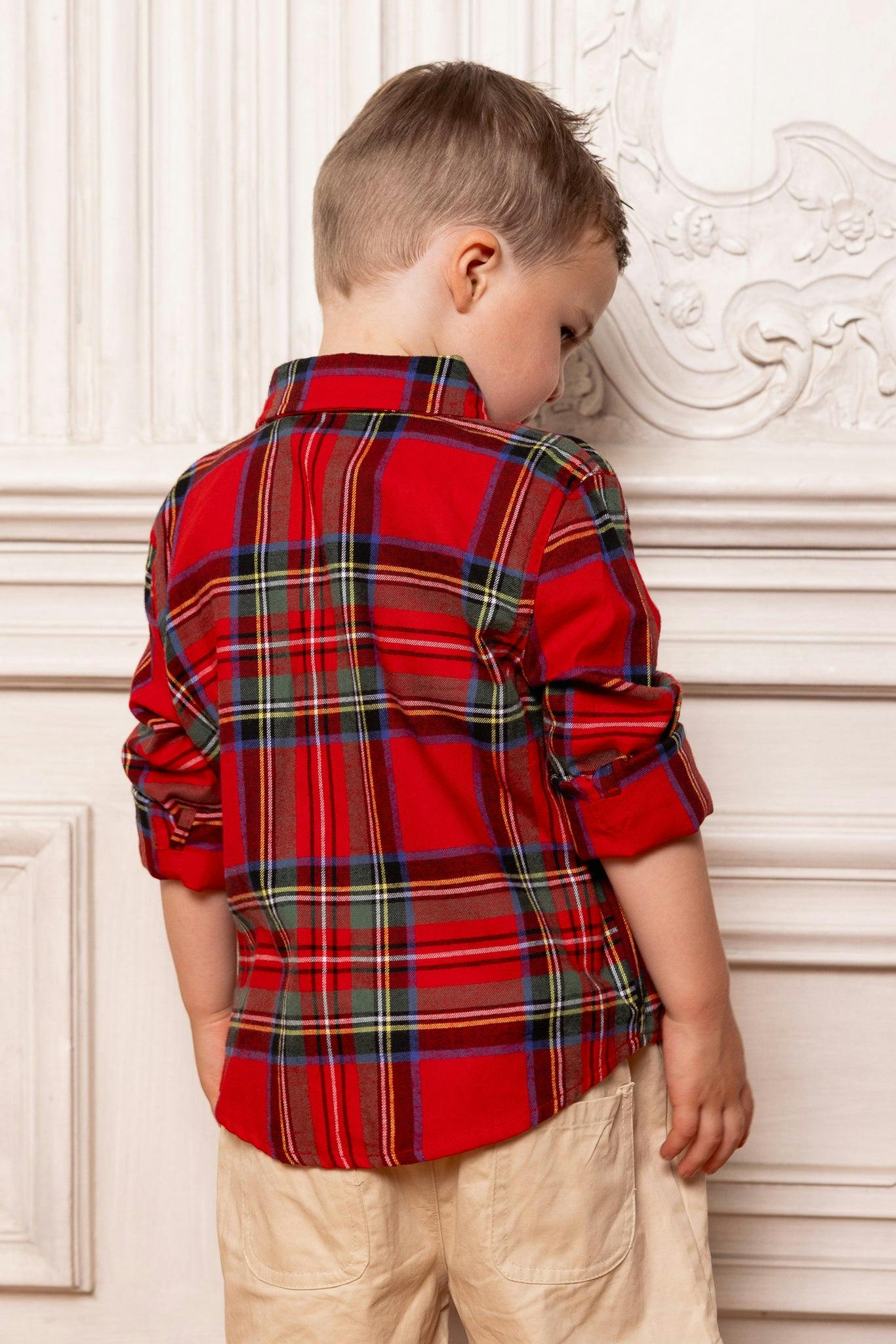 Boys John Shirt in Holiday Plaid