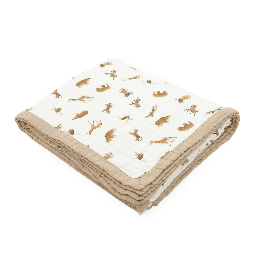 Organic Cotton Muslin Quilted Throw - Animal Crackers