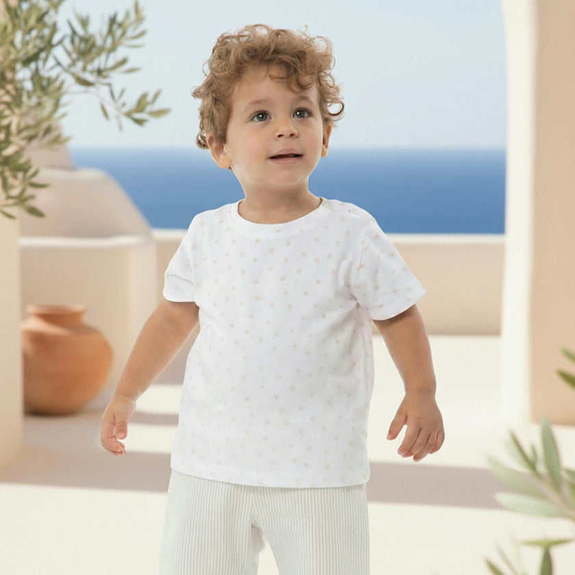 Cederique Baby T-shirt Short Sleeve, White Beige Palm