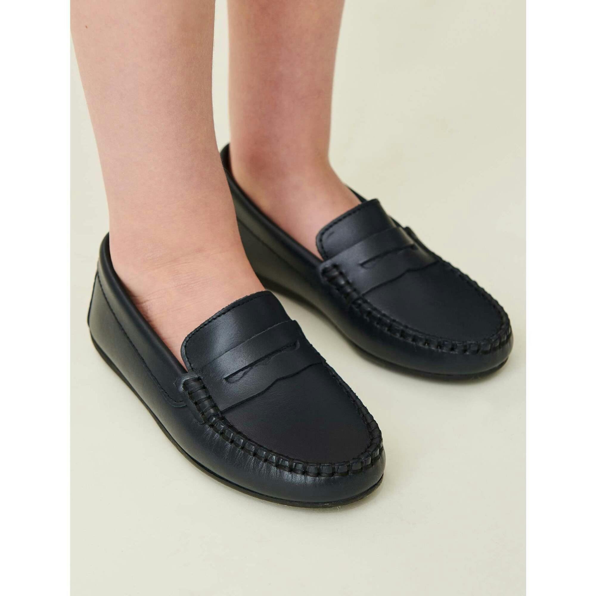 Navy Leather Boy Loafer Shoes
