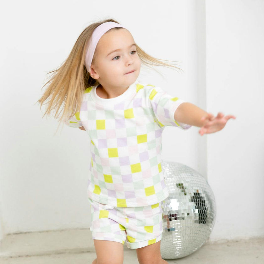 multi-checkered short set
