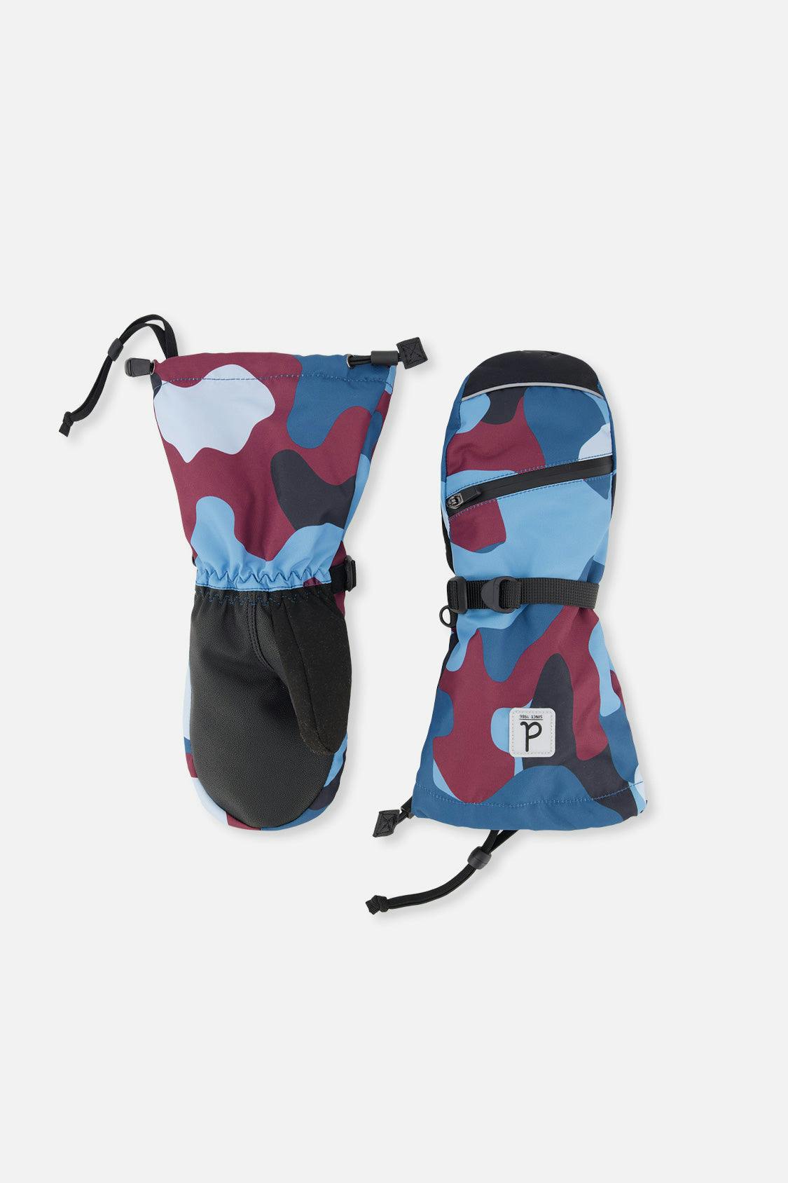 Teknik Winter Mittens Blue and Red Camouflage