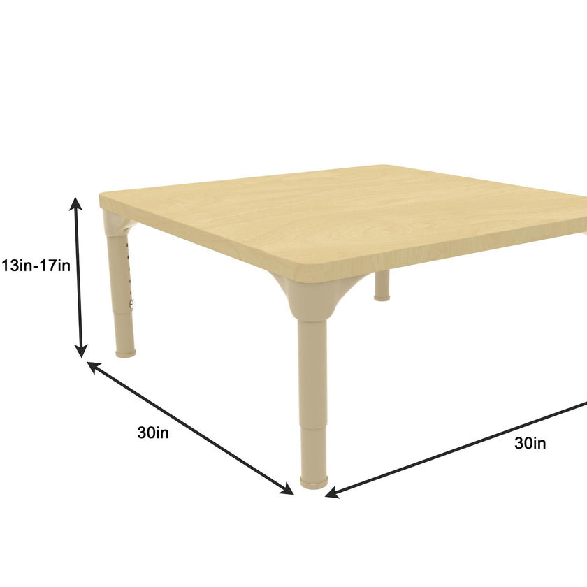 Square Adjustable Kids Table – 13" to 17" Height | Preschool & Toddler Activity Table for Classrooms & Daycares