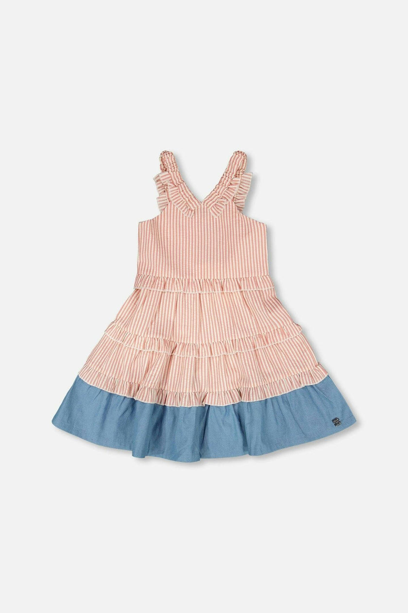 Poplin And Chambray Dress Off White And Pink Stripes
