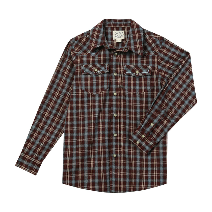 HOWDY Western Burgundy/Blue plaid WOVEN SHIRT