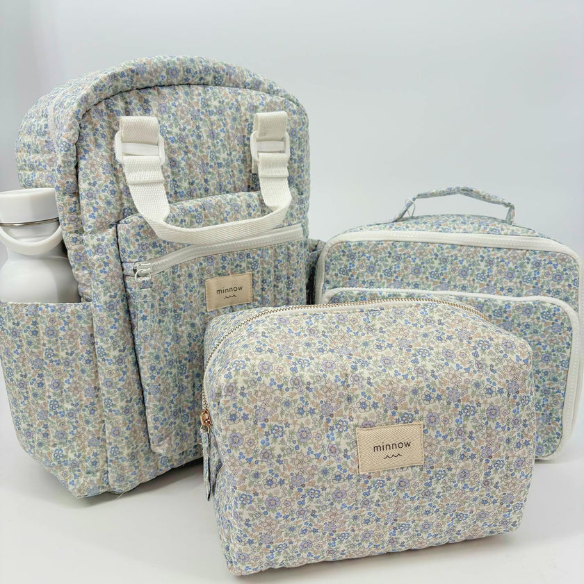 slate floral interior coated travel pouch