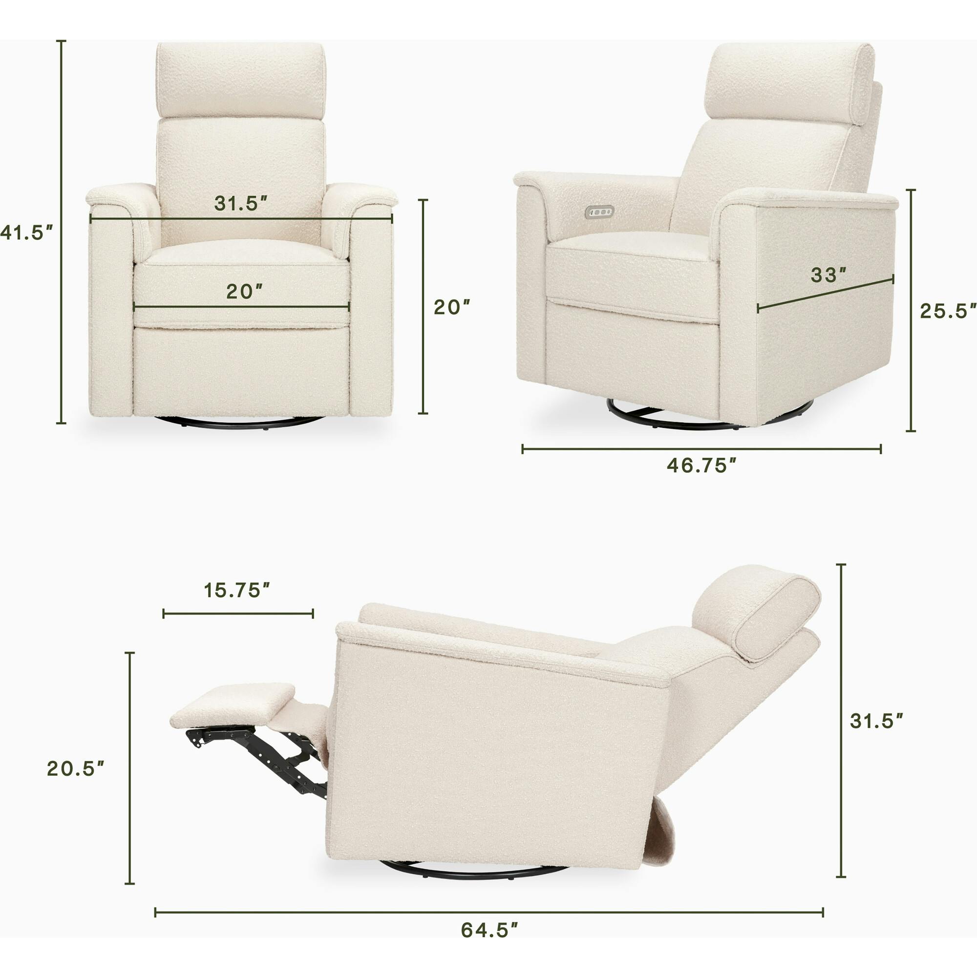 Willa Plus Power Glider Recliner w/ Power Headrest in Performance Ivory Boucle