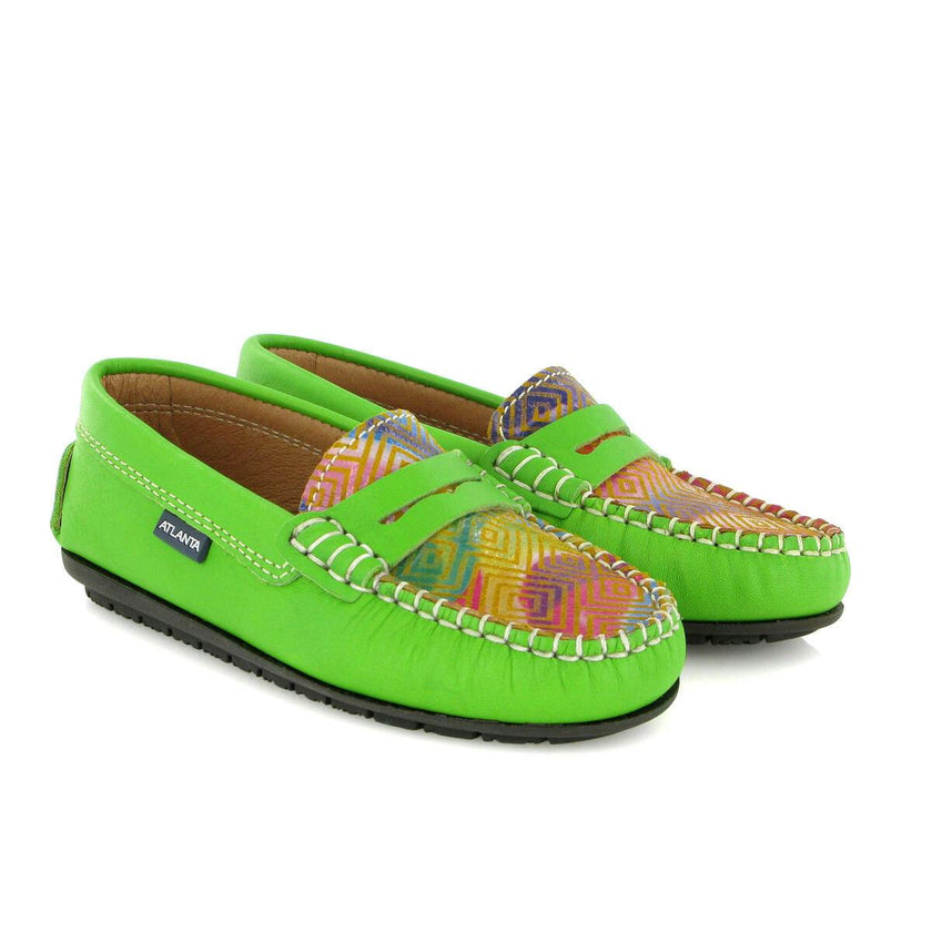 Penny Moccasins In Smooth Leather, Green Multicolor