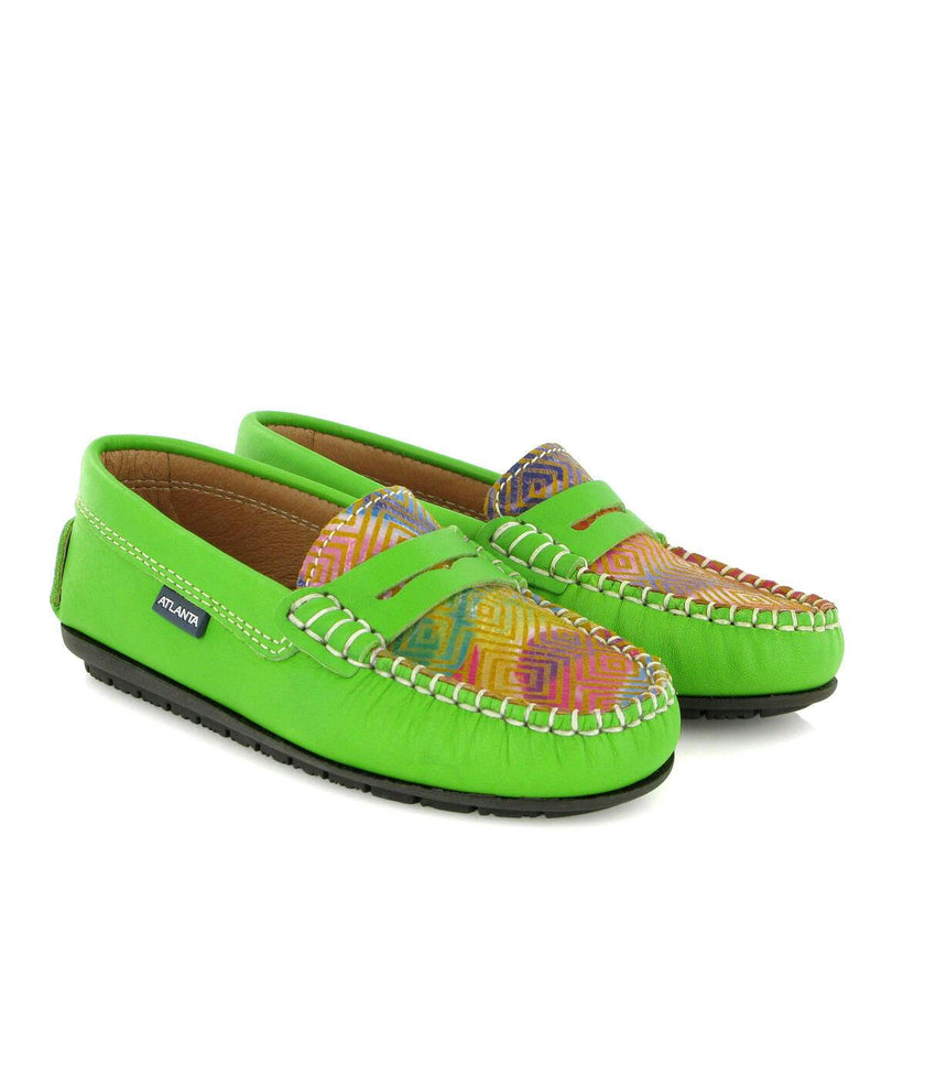 Penny Moccasins In Smooth Leather, Green Multicolor