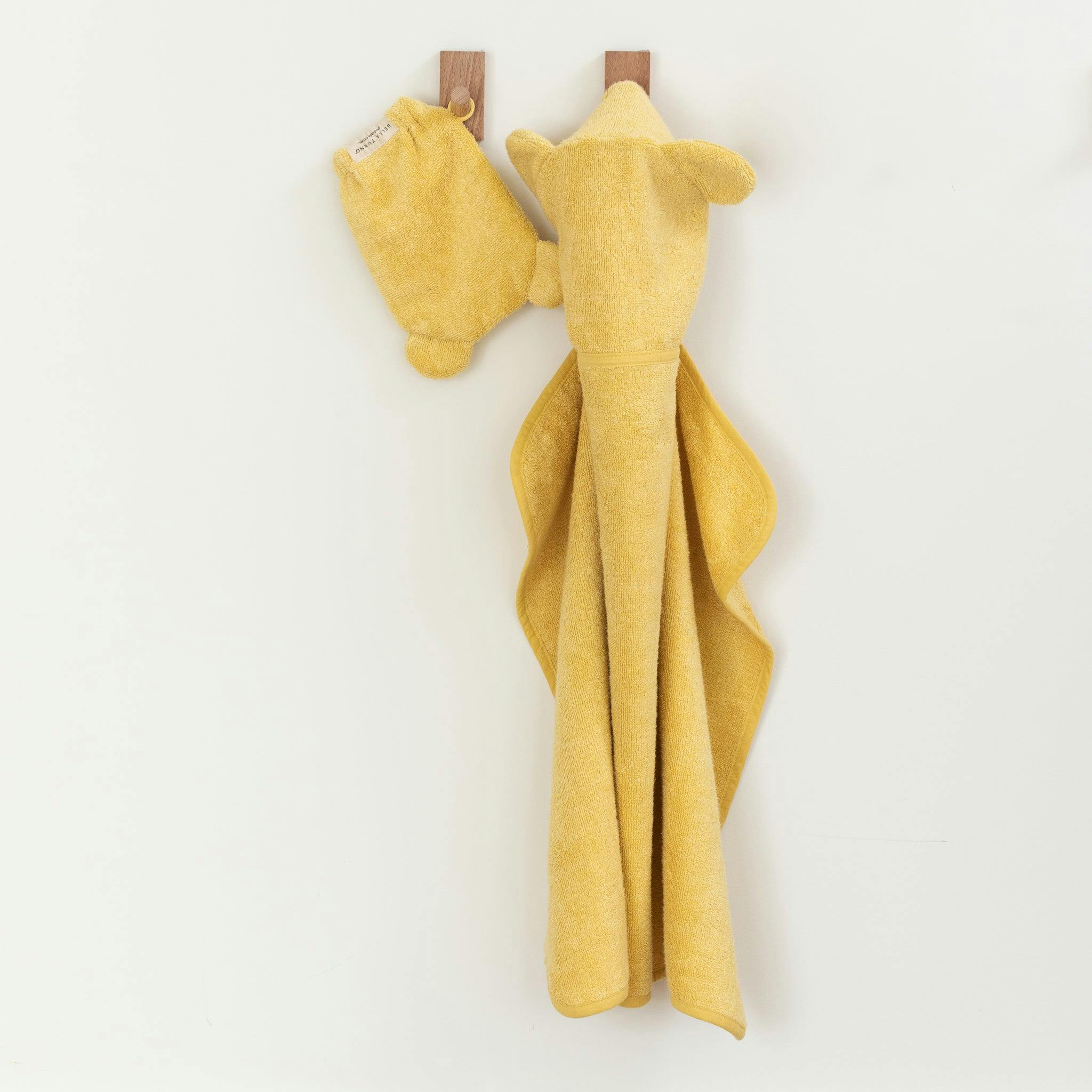 Hooded Towel + Wash Mitt Set Sunshine